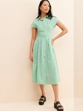 Lisa Says Gah Green Striped Button-Front Midi Dress